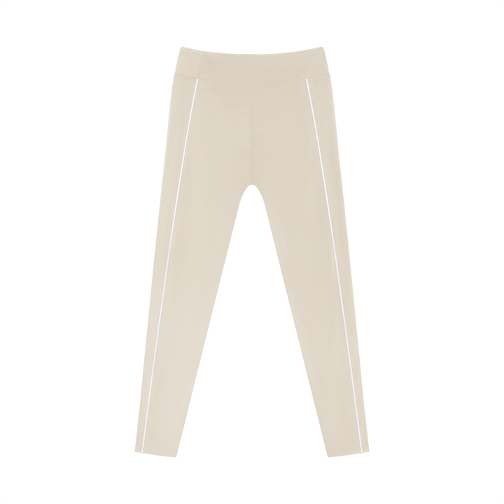 Wing Logo Contrast Piping High-Waist Leggings in Light Apricot, back view.