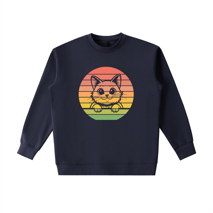DAD LOVER Peeking Cat Retro Sunset Crewneck Sweatshirt