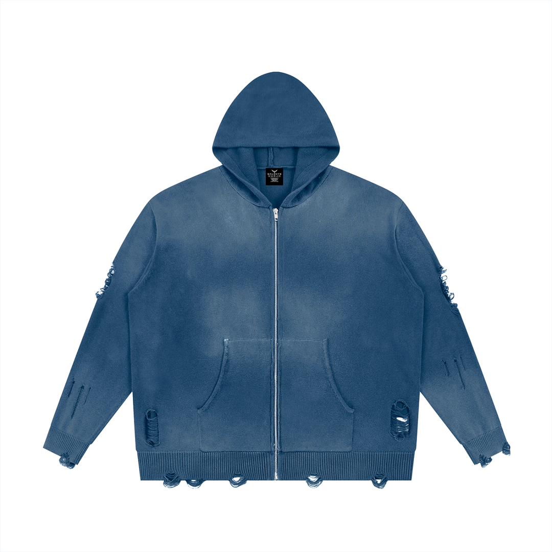 WOMEN HODDIES  Distressed Full Zip Sweater