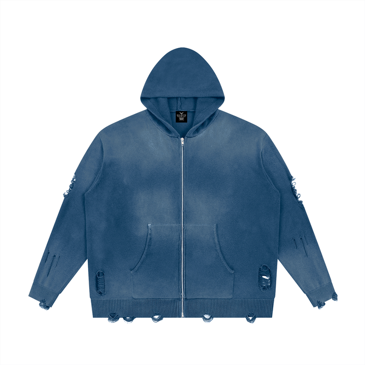 WOMEN HODDIES  Distressed Full Zip Sweater