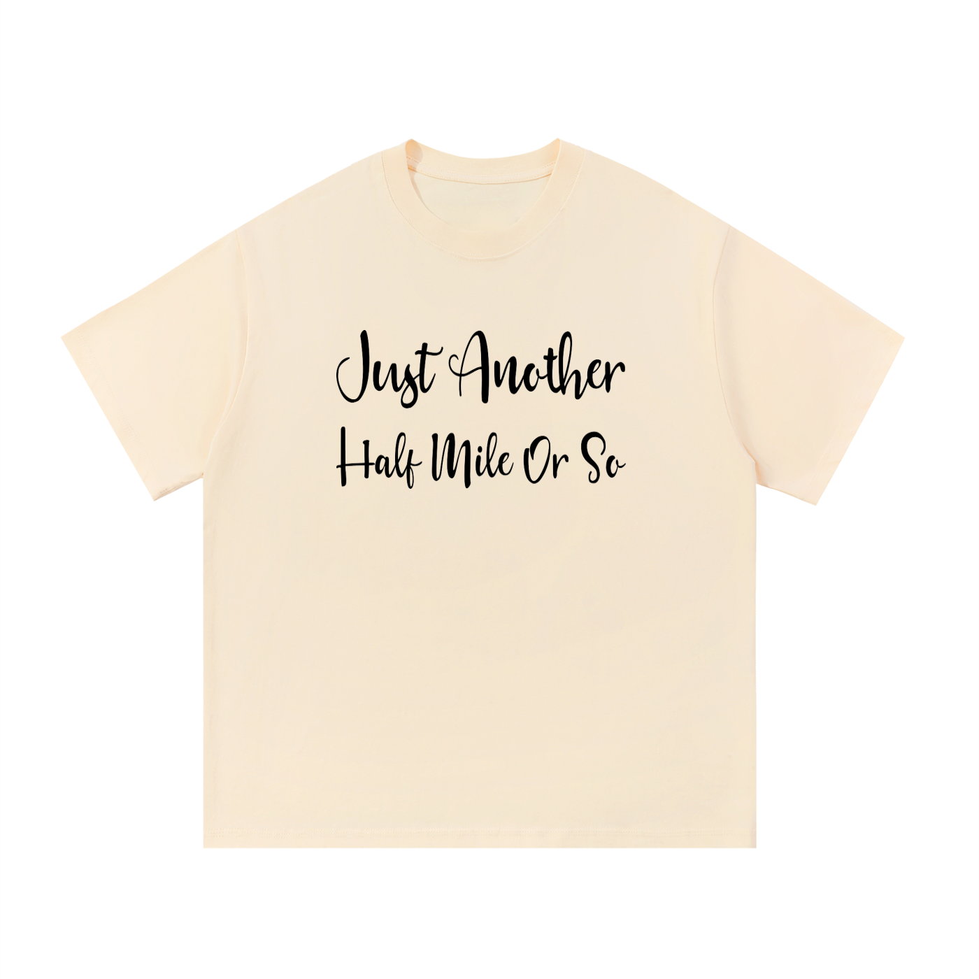Just Another Half Mile Or So Script Hiking Tee in Apricot, flat lay.