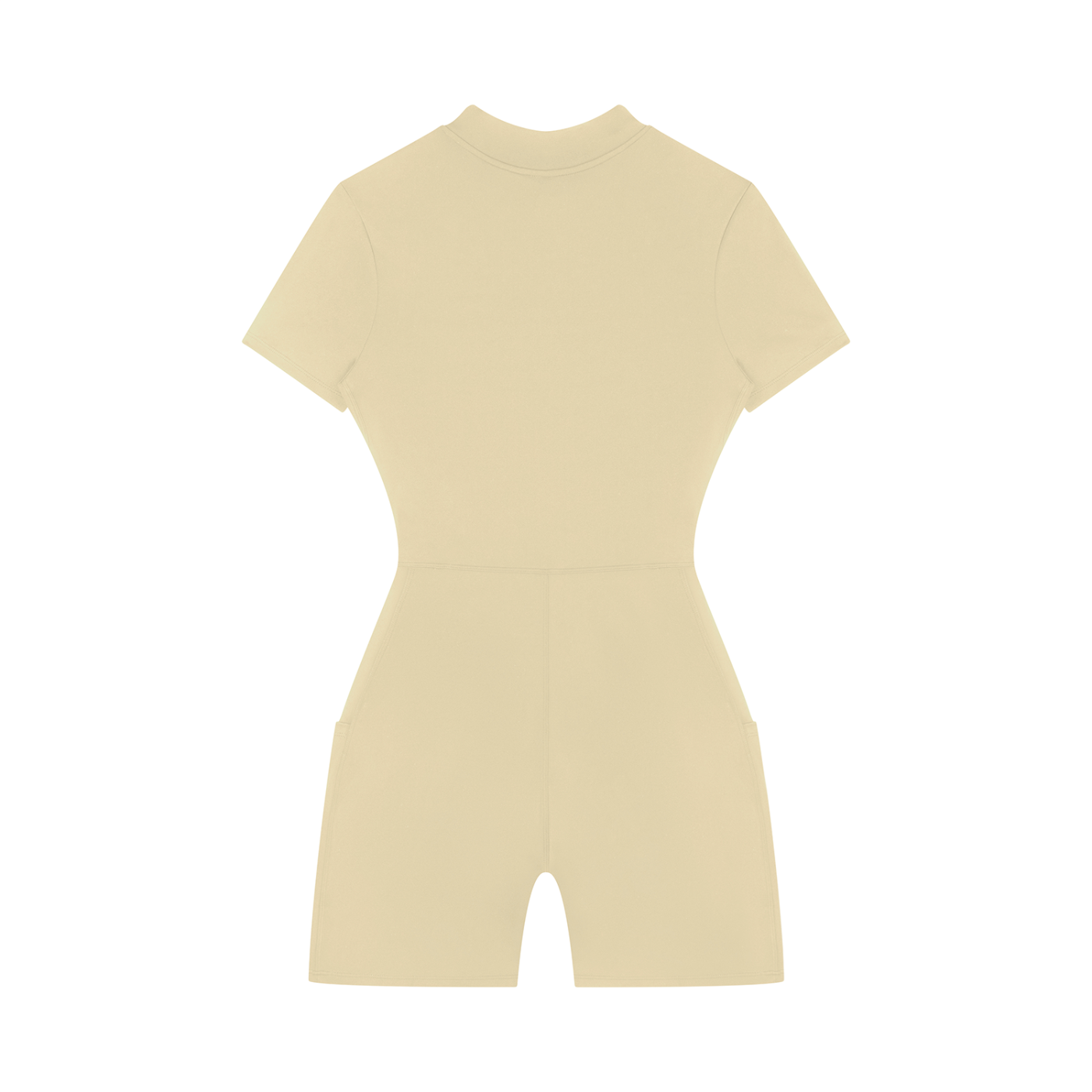 Wing Logo Quarter-Zip Romper — Sand in Apricot, back view.