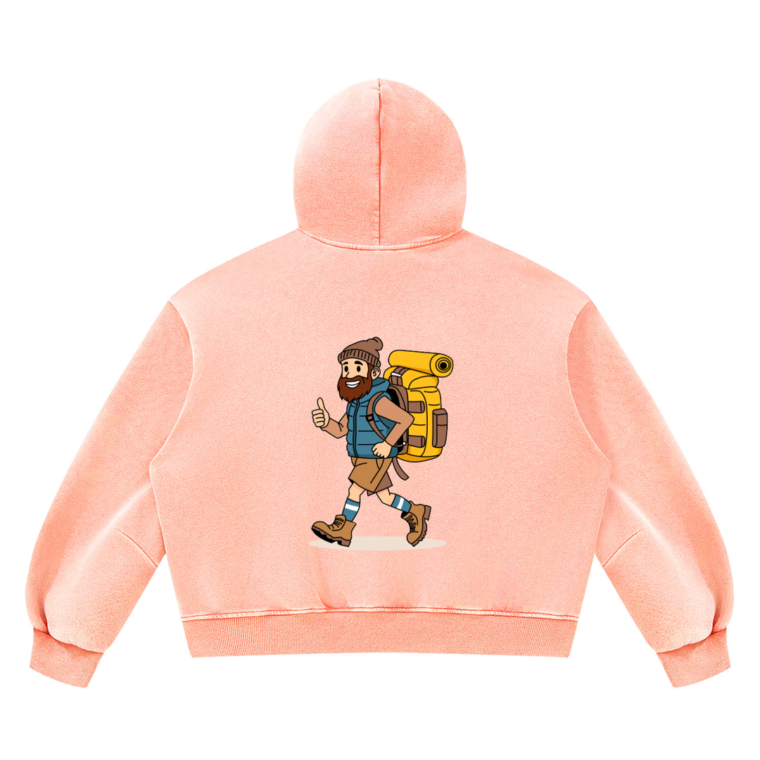 hiking lover Vintage Wash Boxy Fleece Hoodie