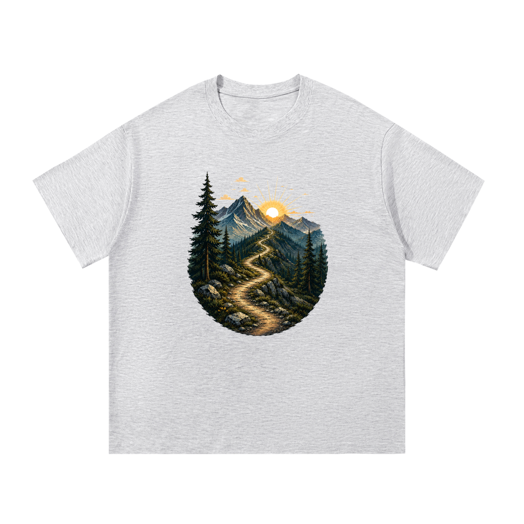 hiking lover Mountain Trail Sunrise Illustrated Cotton Tee