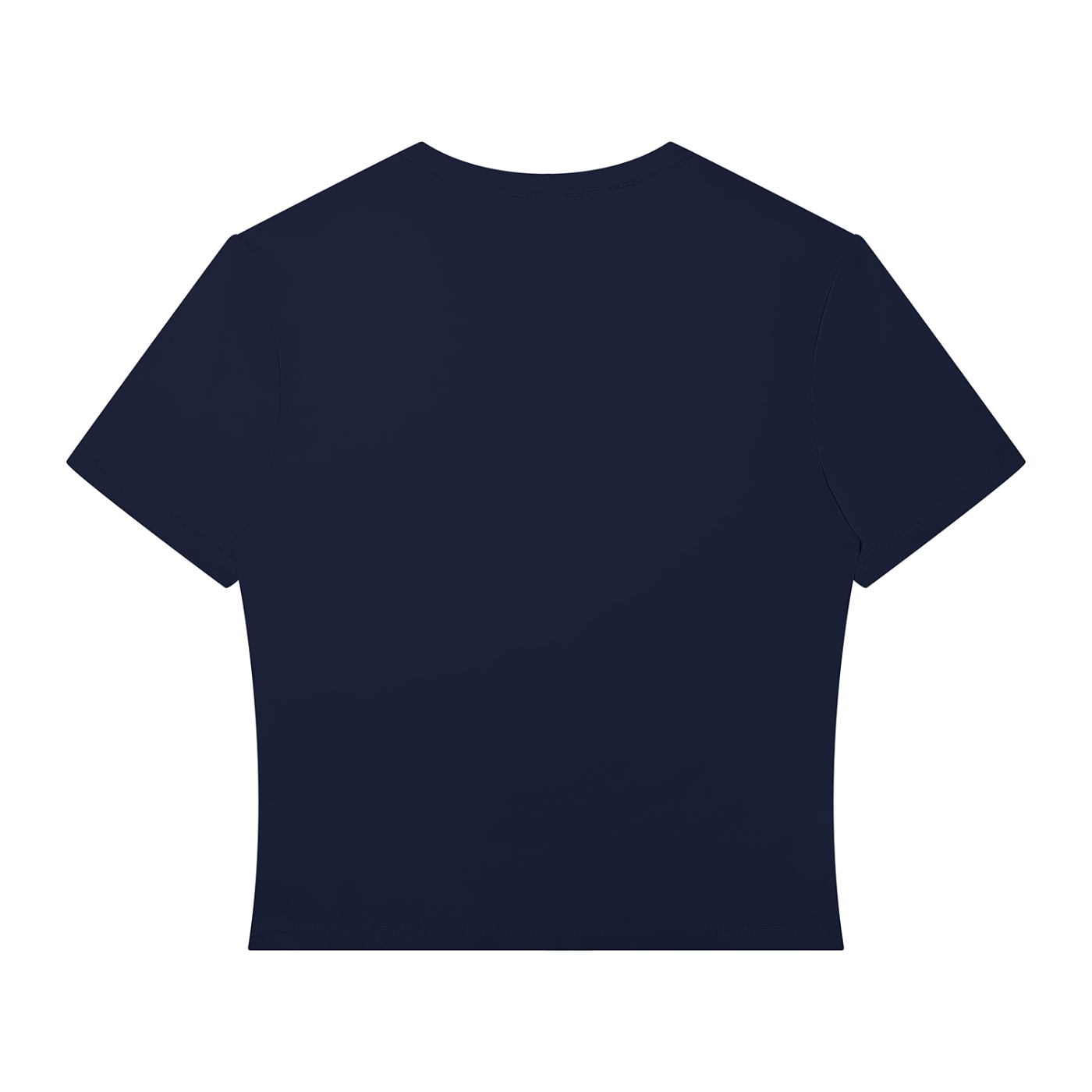 Wing Logo Performance Crop Tee in Navy Blue, back view.