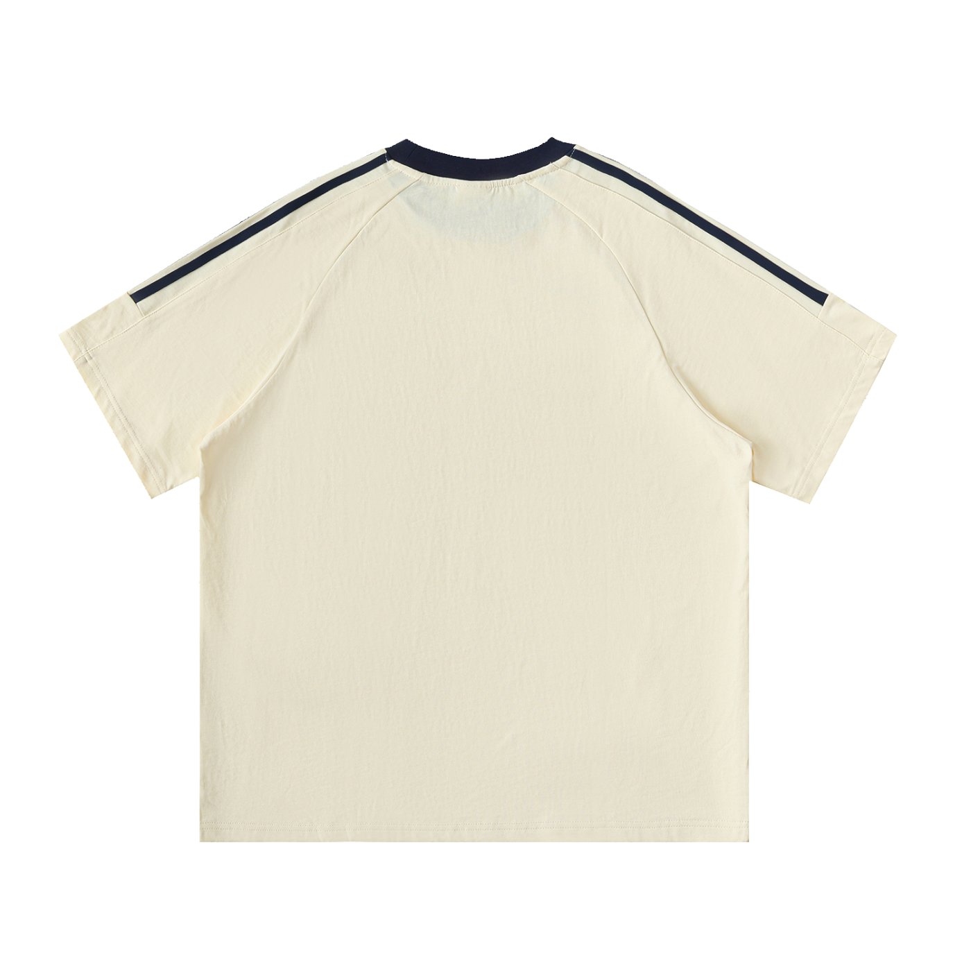 Wing Logo Contrast Tape Cotton Tee — Cream in Mild Apricot, back view.