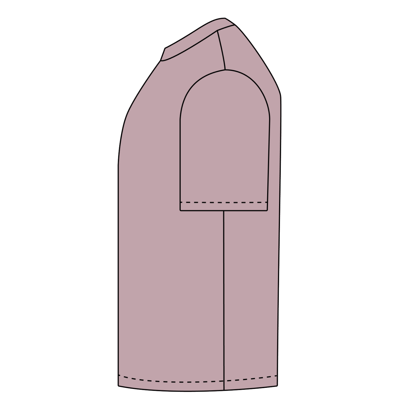 Official Bigfoot Research Team Retro Sunset Tee in Wine Red, technical side-view drawing.