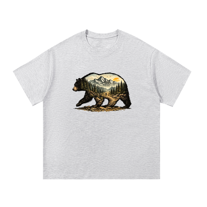 hiking lover Bear Double Exposure Mountain Landscape Tee