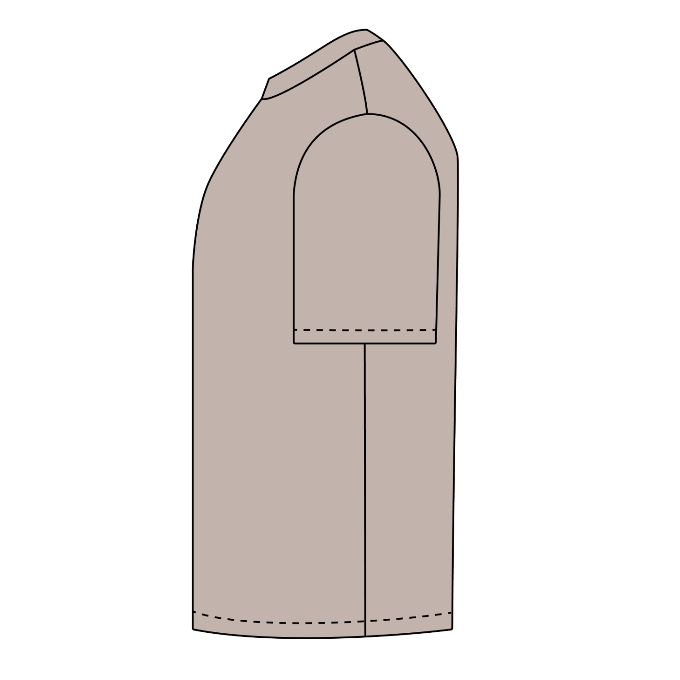 Official Bigfoot Research Team Retro Sunset Tee in Coffee, technical side-view drawing.