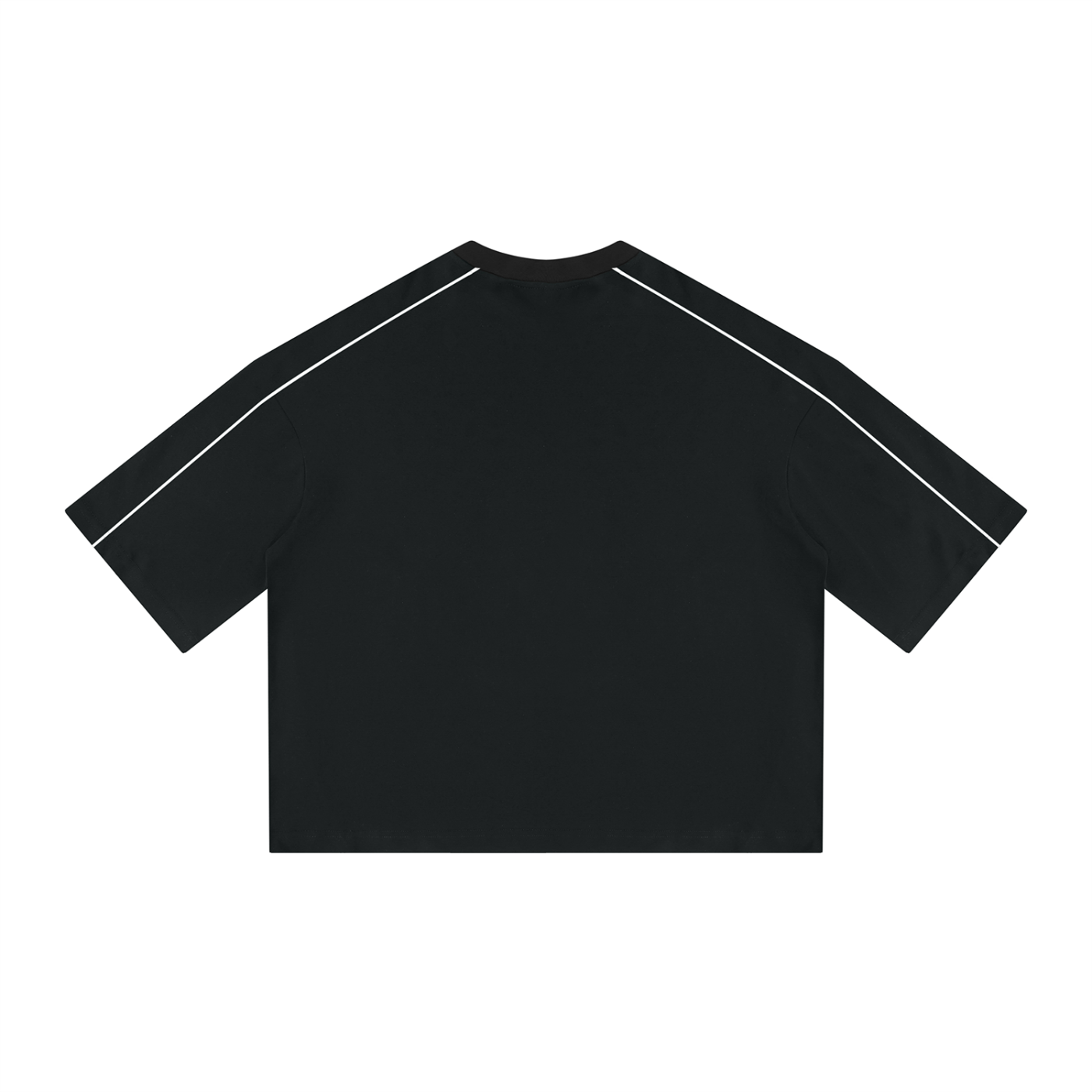 Wing Logo Heavyweight Boxy Piping Tee in Black, back view.