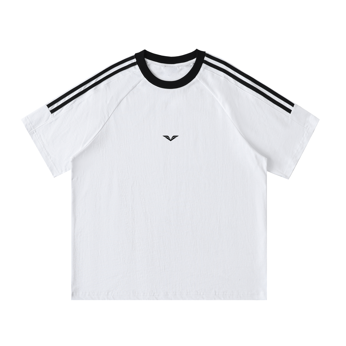 Wing Logo Contrast Tape Cotton Tee — Cream in White, flat lay.