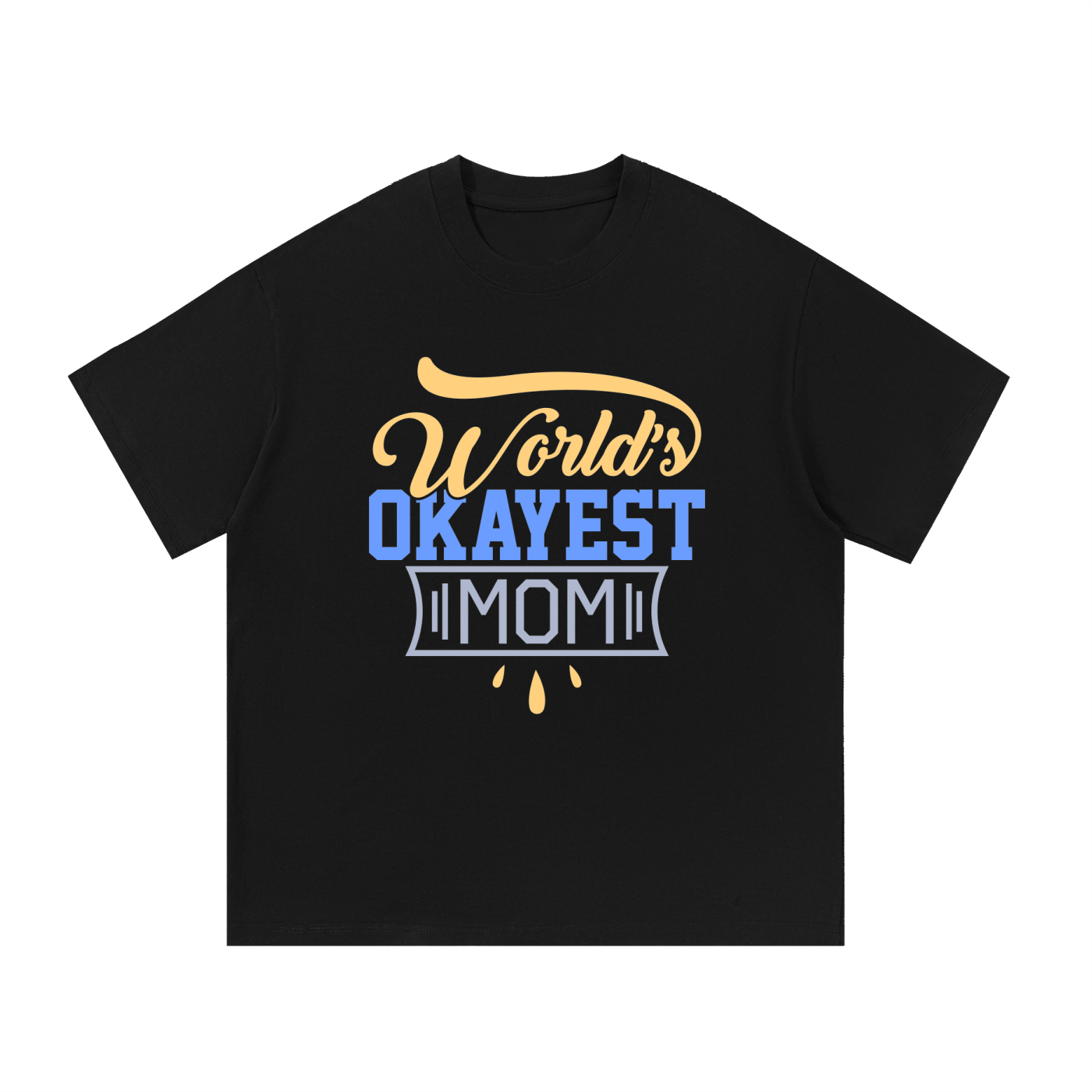World's Okayest Mom Retro Typography Tee in Black, flat lay.