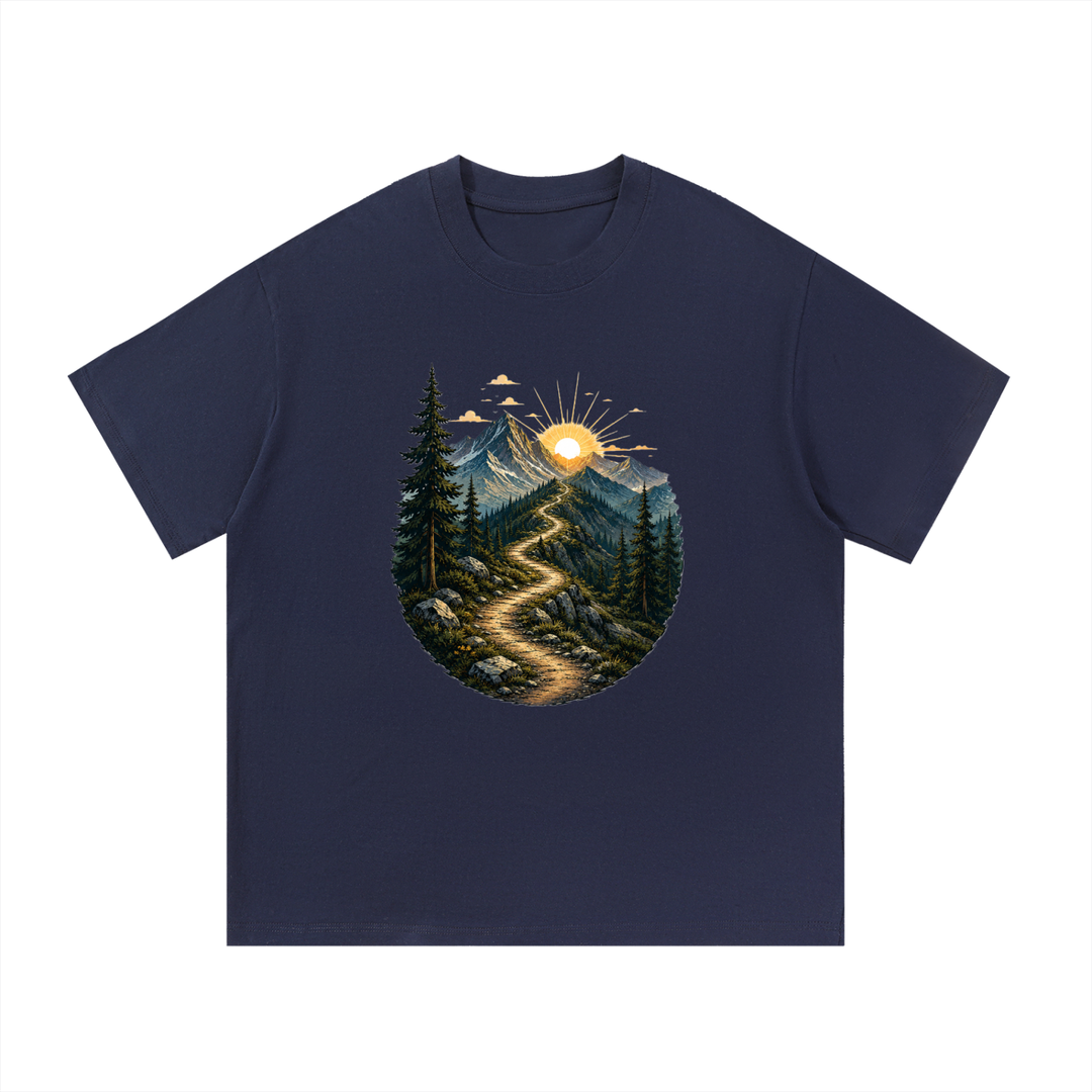 hiking lover Mountain Trail Sunrise Illustrated Cotton Tee
