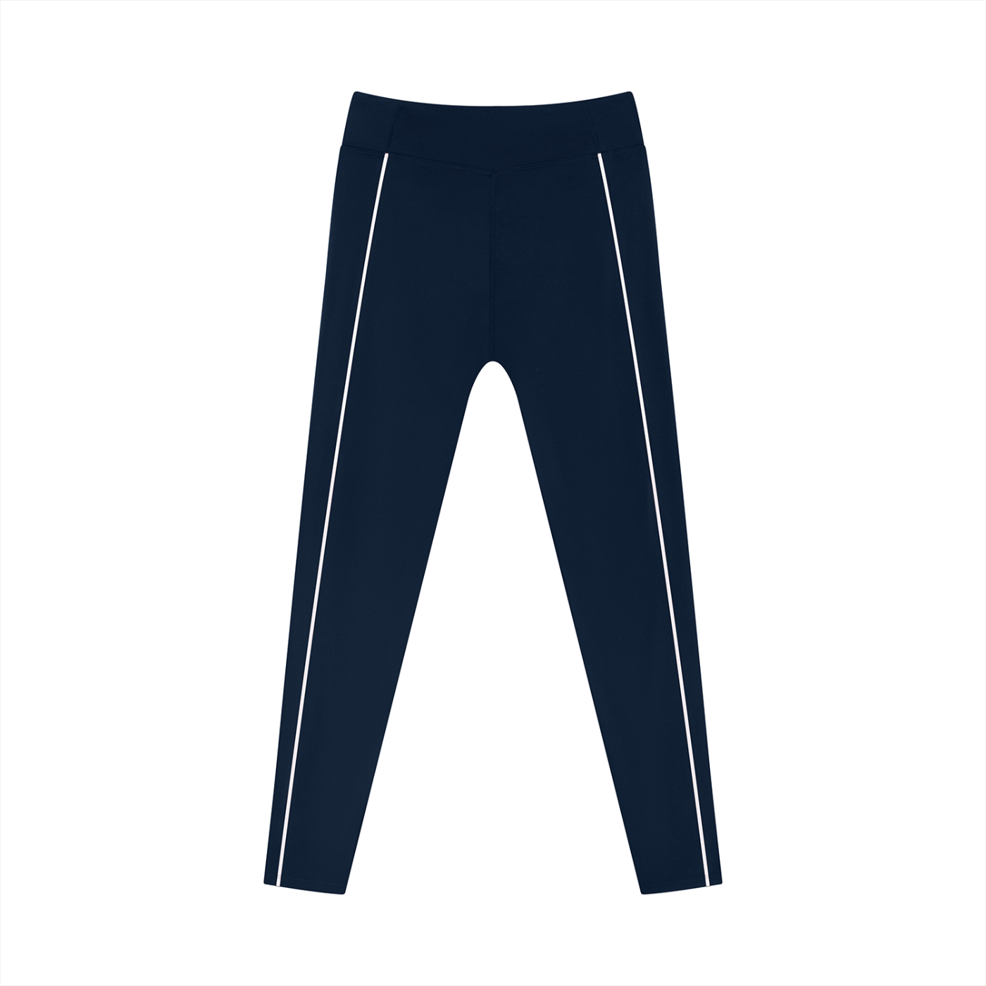 Wing Logo Contrast Piping High-Waist Leggings in Navy Blue, back view.