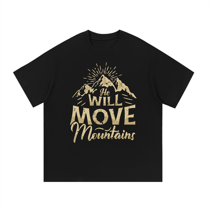 hiking lover He Will Move Mountains Christian Cotton Tee