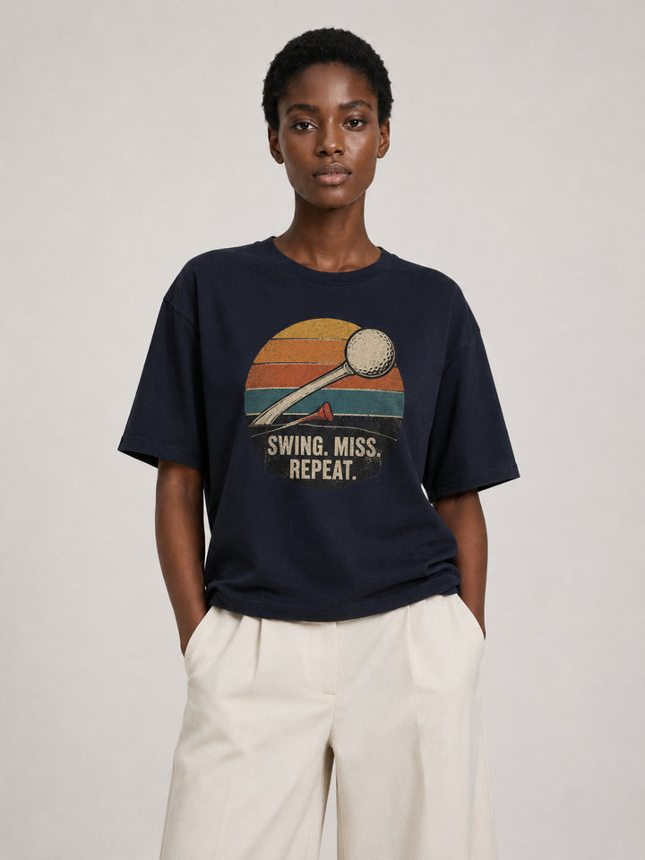 golf lover Swing Miss Repeat Retro Golf Oversized Tee