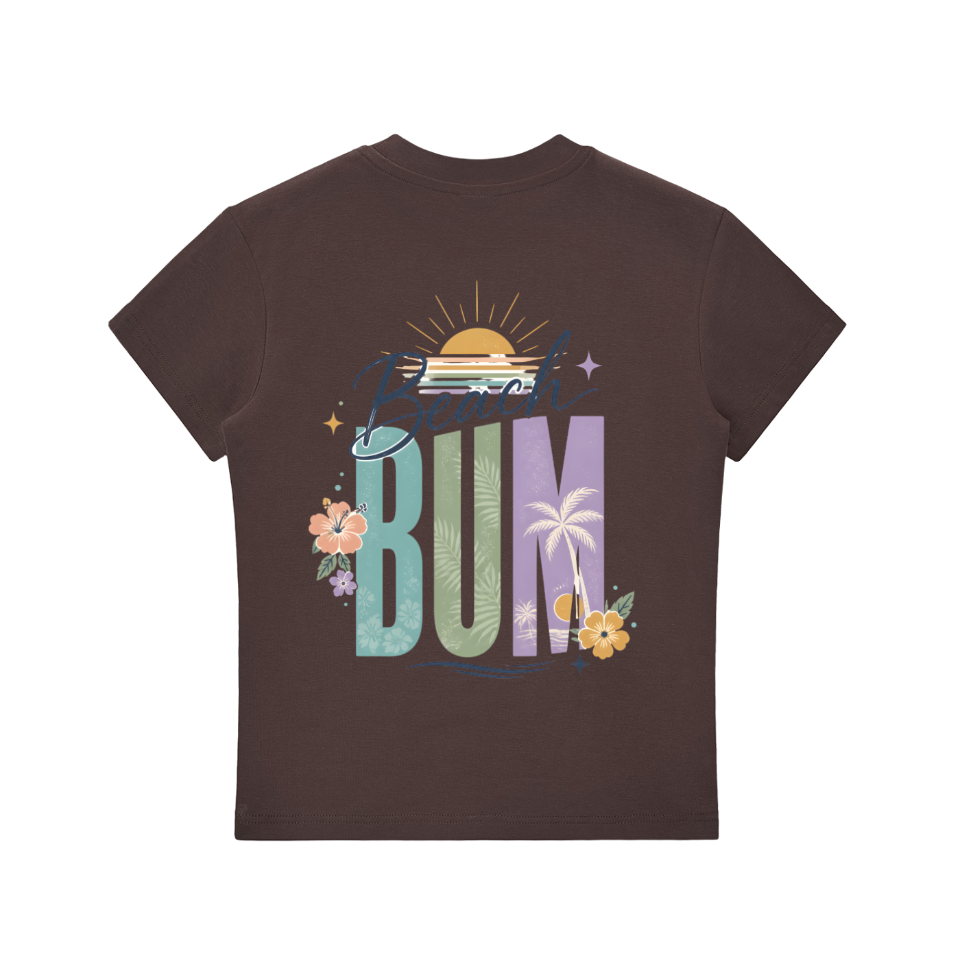 Beach Bum Left-Chest Summer Bodycon Tee in Brown, back view.