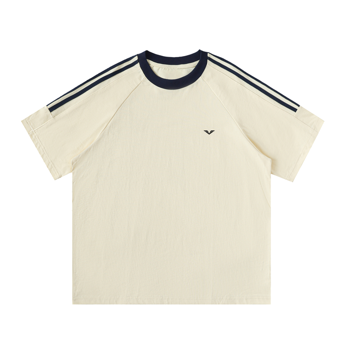 MEN T SHIRT Wing Logo Contrast Tape Cotton Tee — Cream