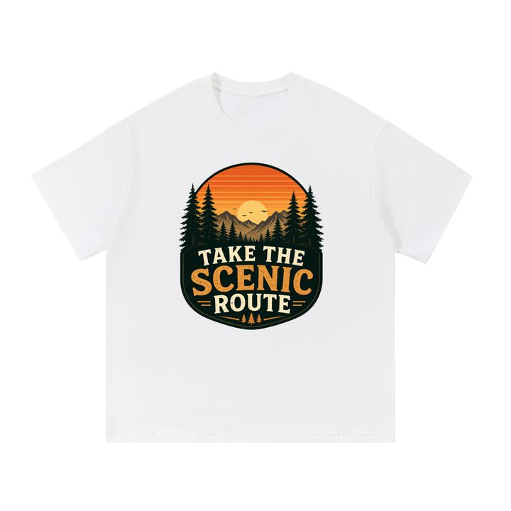 hiking lover Take The Scenic Route Retro Sunset Badge Tee