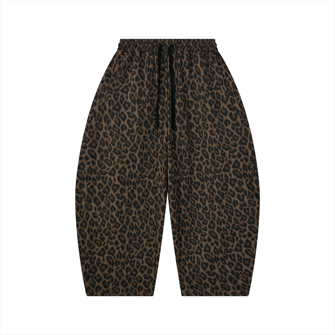men brand Leopard Barrel Leg Sweatpants