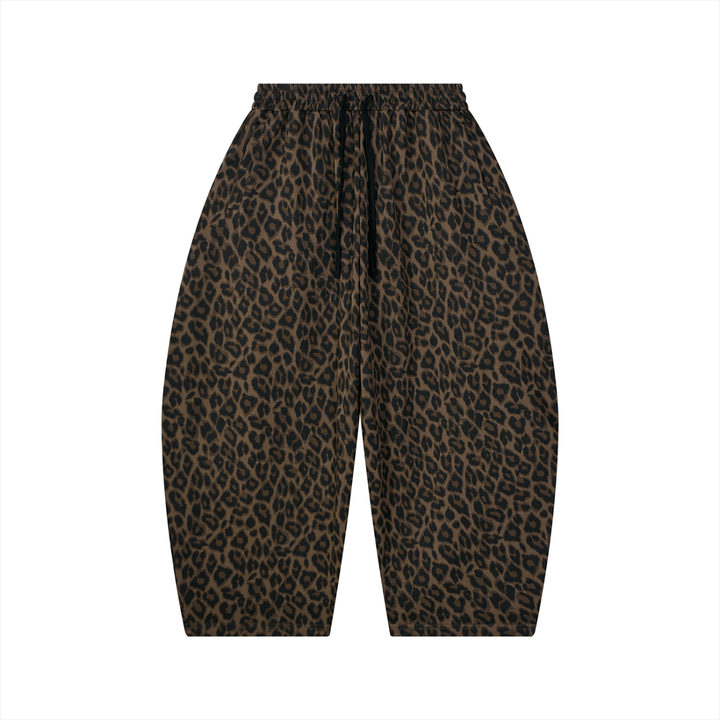 men brand Leopard Barrel Leg Sweatpants