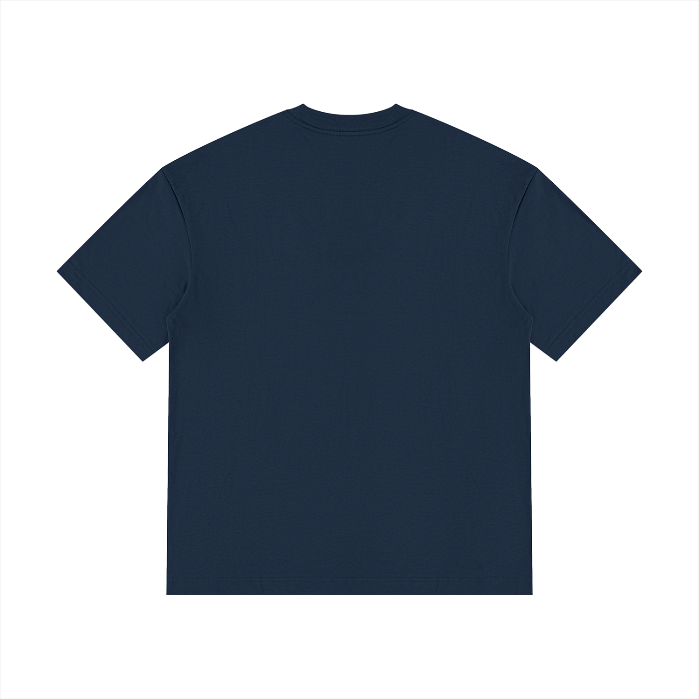 Night Camp Caravan Illustrated Cotton Tee in Navy Blue, back view.