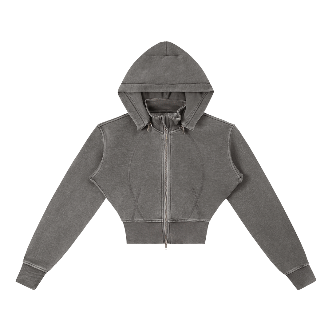 WOMEN HODDIES Vintage Washed Cropped Fleece Hoodie