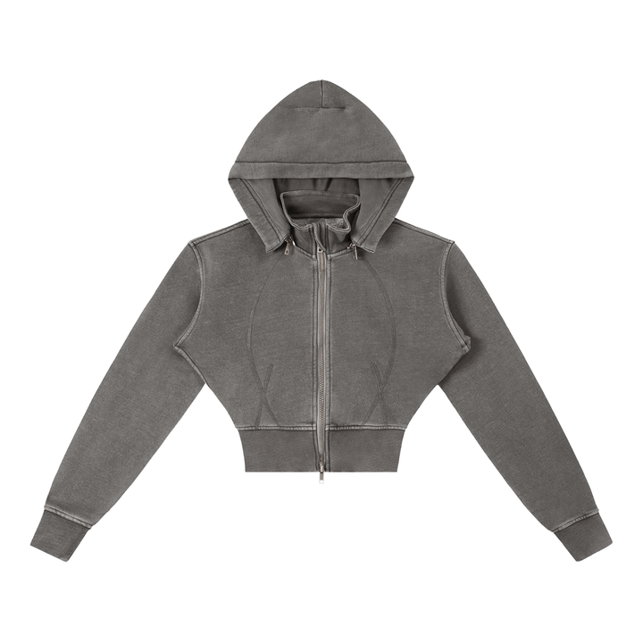 WOMEN HODDIES Vintage Washed Cropped Fleece Hoodie