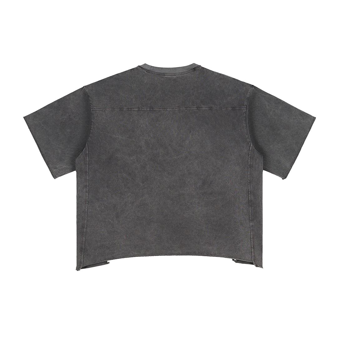MEN T SHIRT Galovte Script Raw-Edge Snow-Washed Boxy Tee