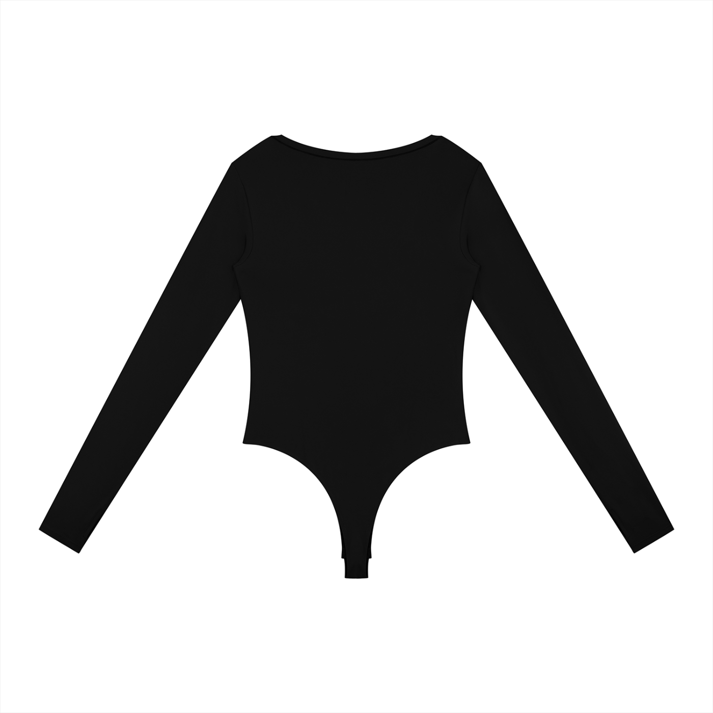 Wing Logo Long Sleeve Yoga Bodysuit in Black, back view.