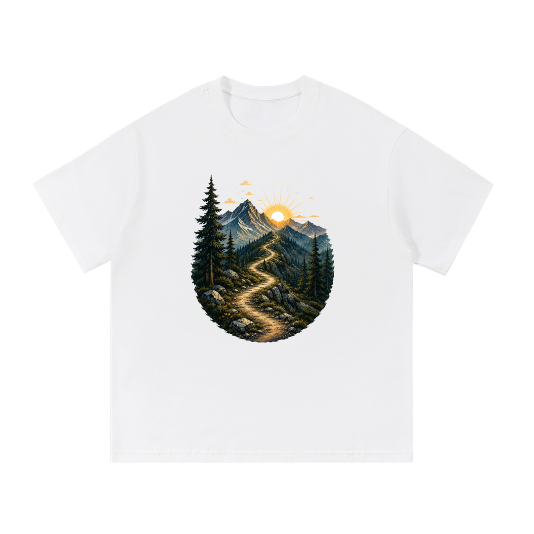 hiking lover Mountain Trail Sunrise Illustrated Cotton Tee