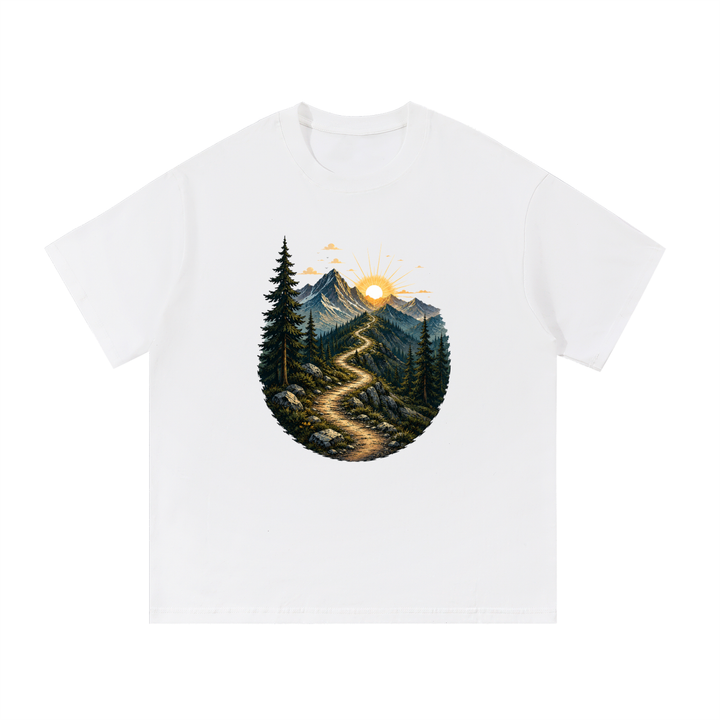 hiking lover Mountain Trail Sunrise Illustrated Cotton Tee
