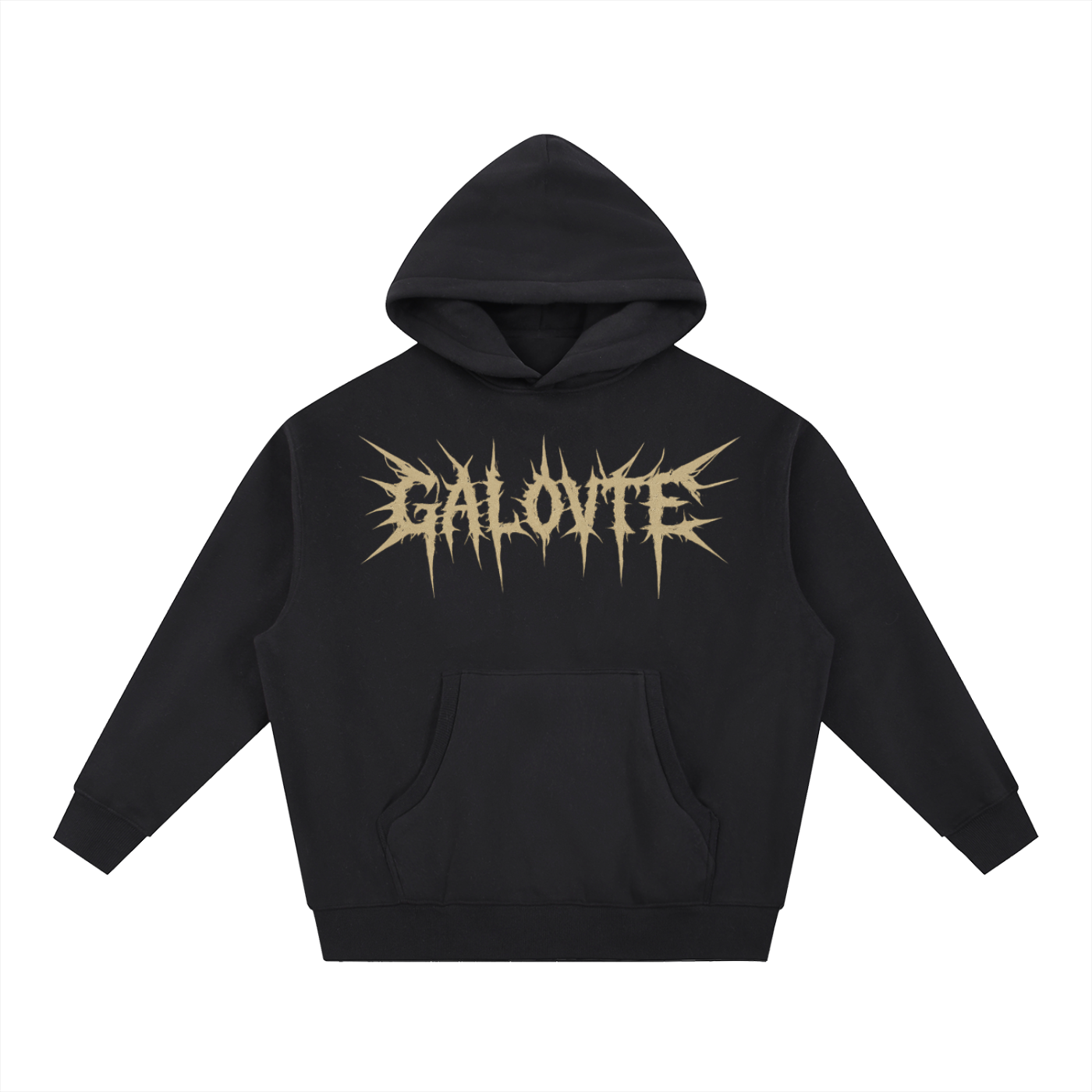 GALOVTE Spiked Metal Type Oversized Fleece Hoodie in Black, flat lay.