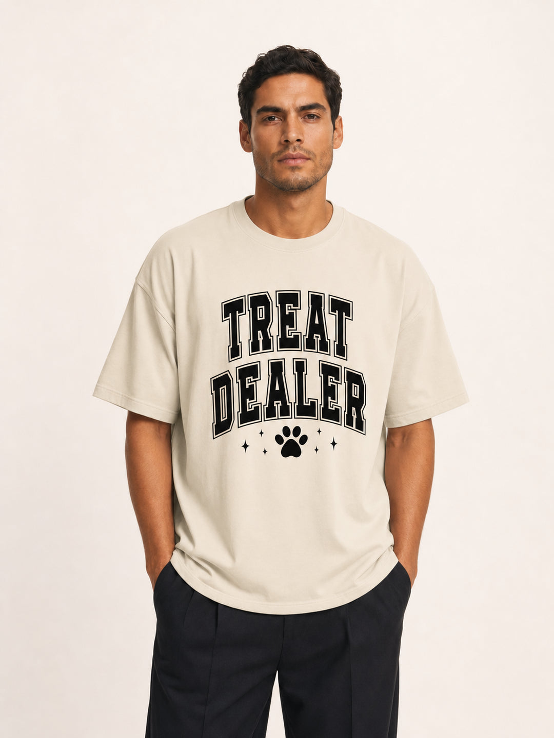 DAD LOVER Treat Dealer Varsity Paw Print Cotton Tee
