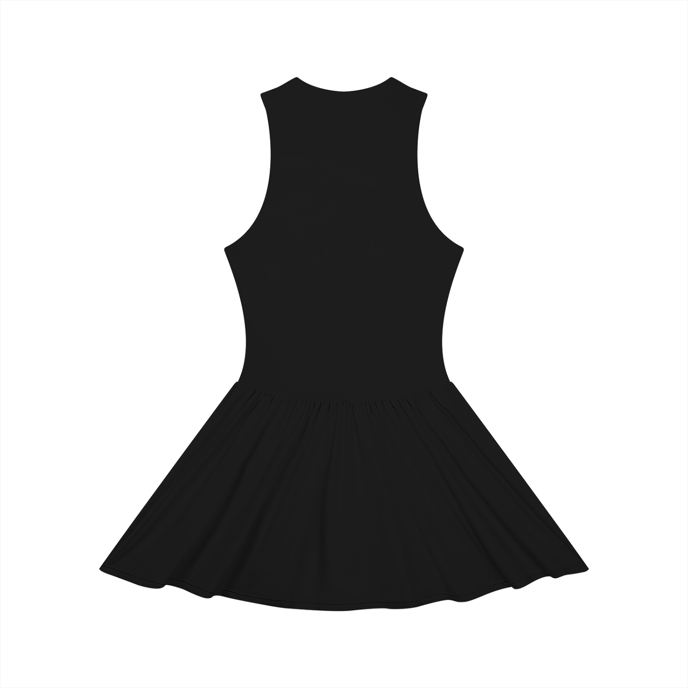 Wing Logo Ruched Zip Front Dress — Black in Black, back view.