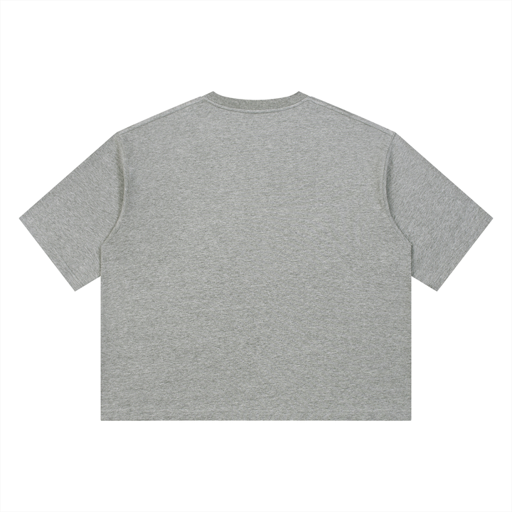 One Day At A Time Mid-Century Sunset Panel Tee in Flower Gray, back view.