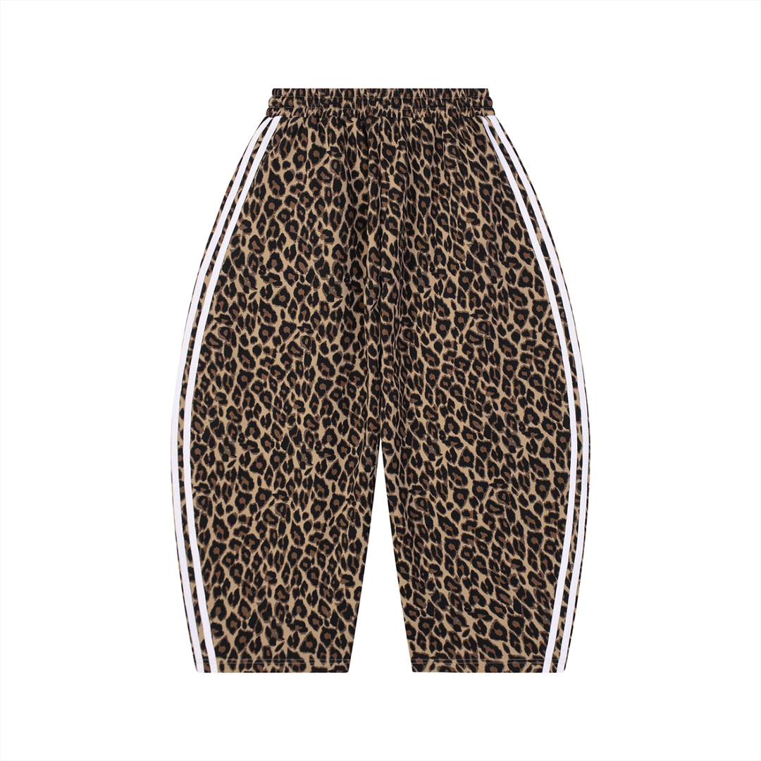 men brand Leopard Barrel Leg Sweatpants