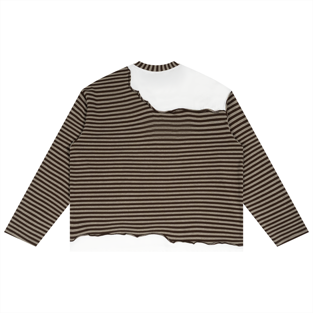 men t shirt Striped Panel Boxy Long Sleeve T-Shirt