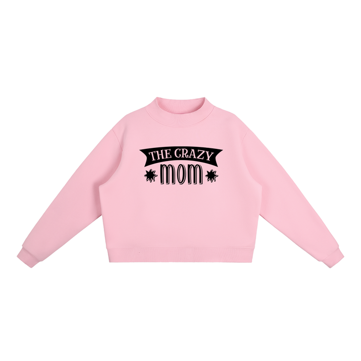 MOM LOVER Essential Fleece Mock-Neck Crew Sweatshirt