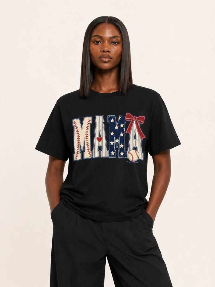 mom lover Mama Baseball Stars And Stripes Bow Tee