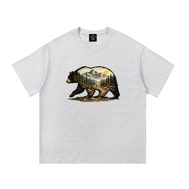 hiking lover Bear Double Exposure Mountain Landscape Tee