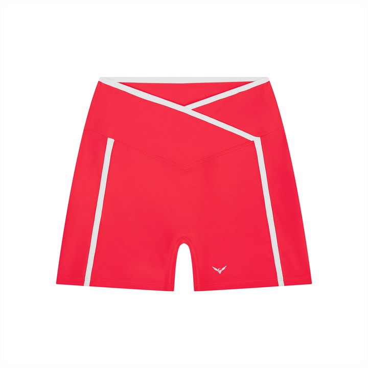 GALOVTE Colour-Block High-Rise Yoga Shorts in Red, flat lay.