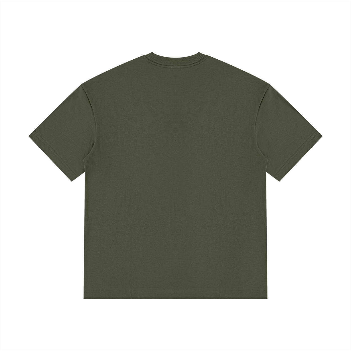 Night Camp Caravan Illustrated Cotton Tee in Army Green, back view.