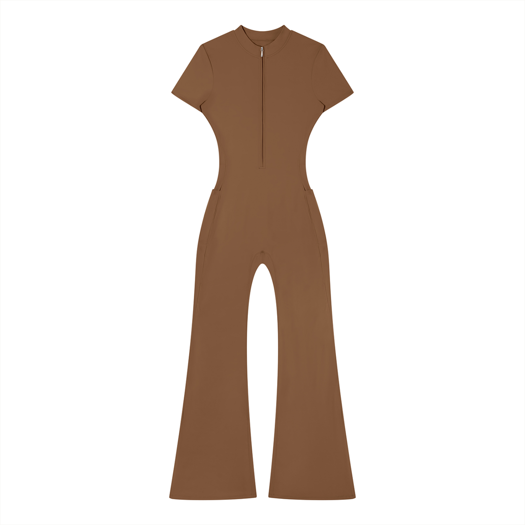 Women’s one piece Tight Flared Leg Quarter-Zip Jumpsuit