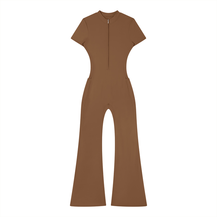 Women’s one piece Tight Flared Leg Quarter-Zip Jumpsuit