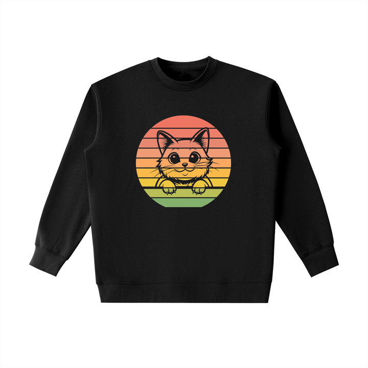 DAD LOVER Peeking Cat Retro Sunset Crewneck Sweatshirt