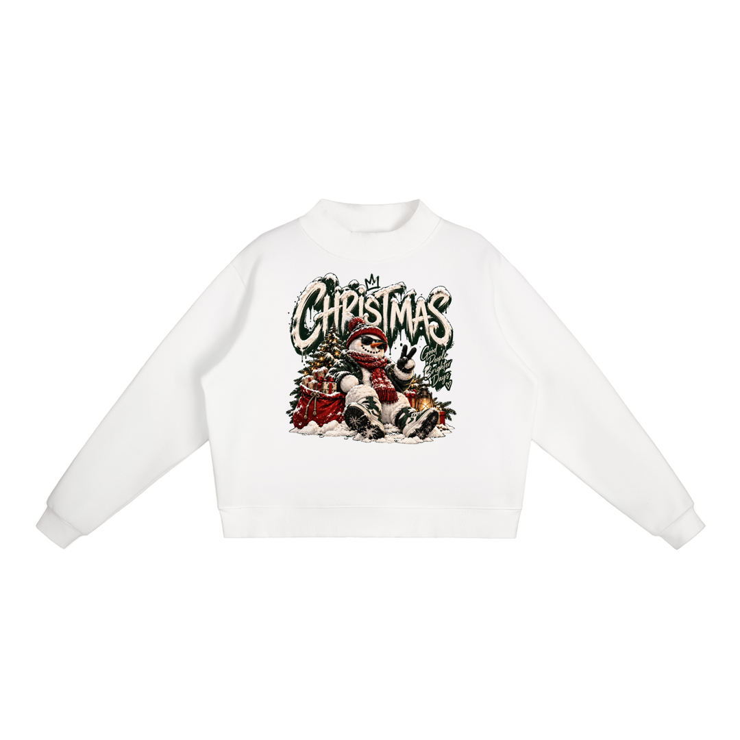 women graphic Fleece Mock-Neck Crew Sweatshirt