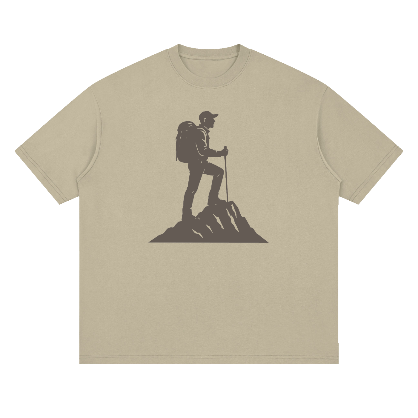 Summit Hiker Silhouette Tonal Print Tee in Khaki Green, flat lay.