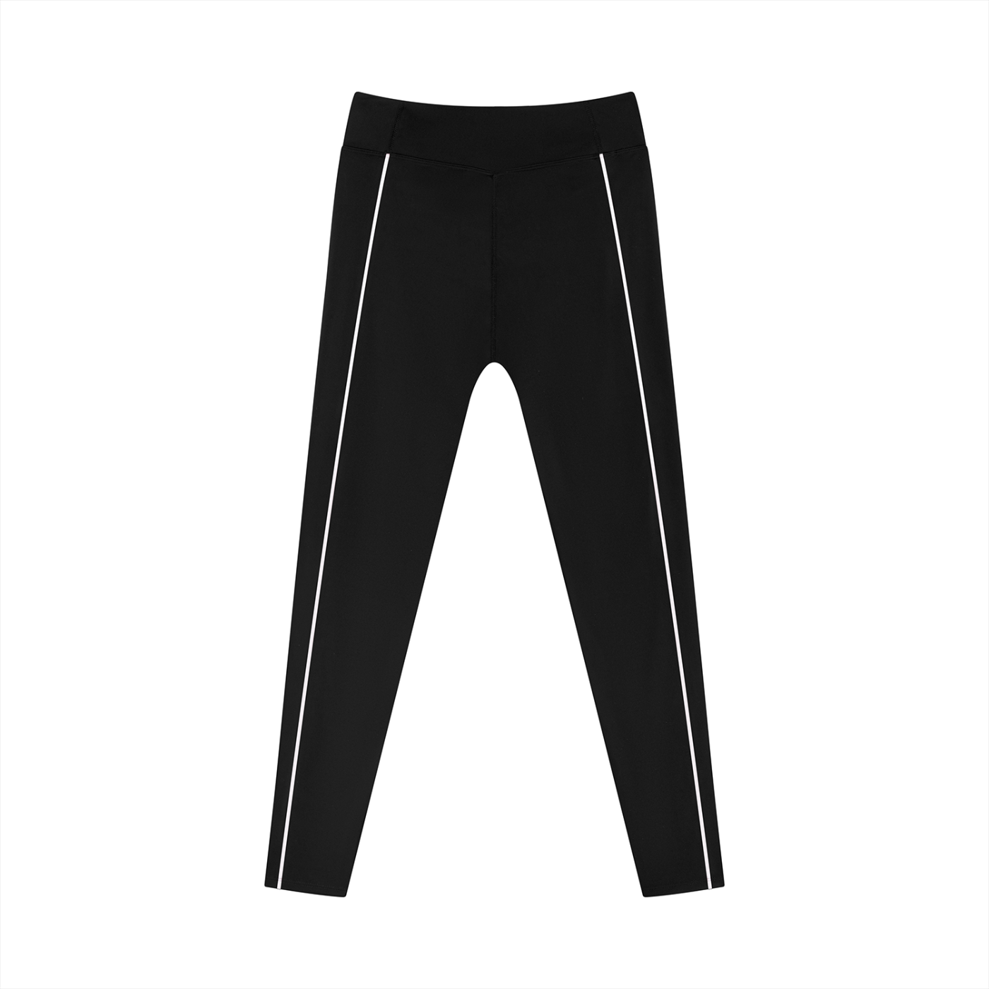 Wing Logo Contrast Piping High-Waist Leggings in Black, back view.