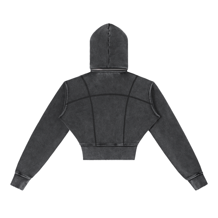 WOMEN HODDIES Vintage Washed Cropped Fleece Hoodie